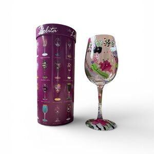 NIB - Lolita “Girlfriends Rule” hand painted wine glass